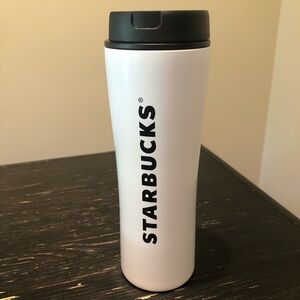 Starbucks White Black Stainless Travel Coffee Mug Cup Hot / Cold 20oz New